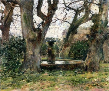  Theodore Canvas - Italian Landscape with a Fountain impressionism landscape Theodore Robinson woods forest